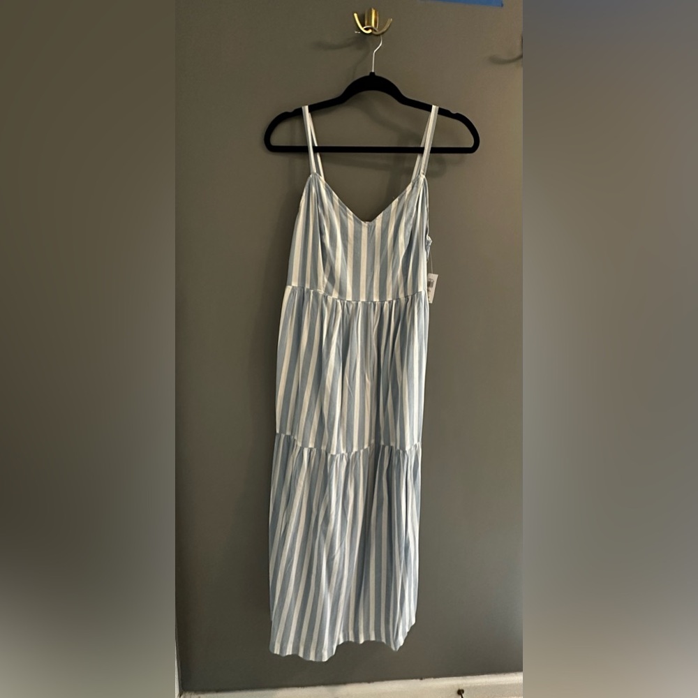 Blue and White Striped Midi Dress